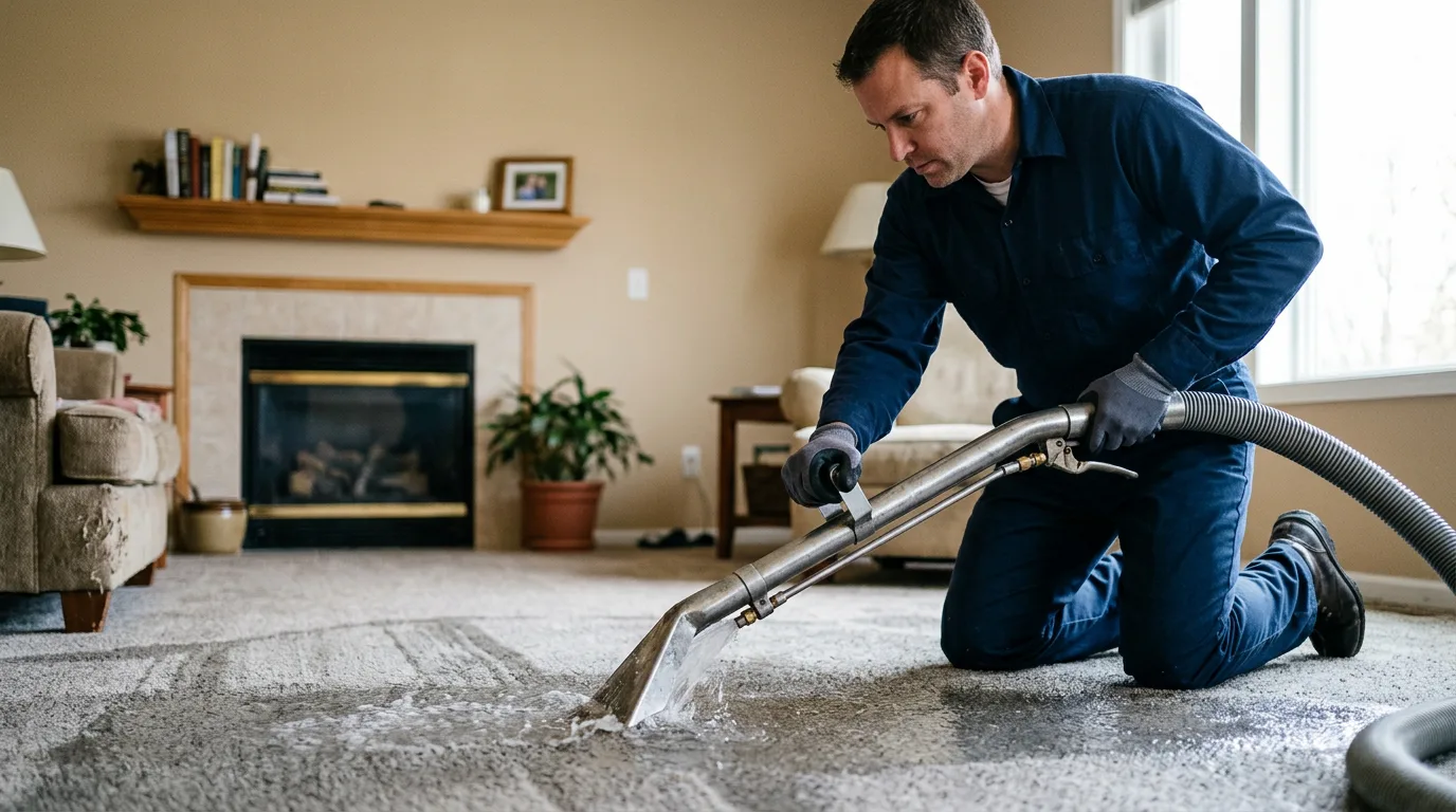 Water damage restoration technician working near Dawn, TX